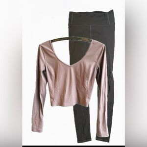 Bundle of Lululemon :  Nude Top and Army Green leggings ( size 8)